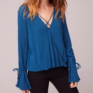 Band of Gypsies Teal Blue Rome Bell Sleeve Top